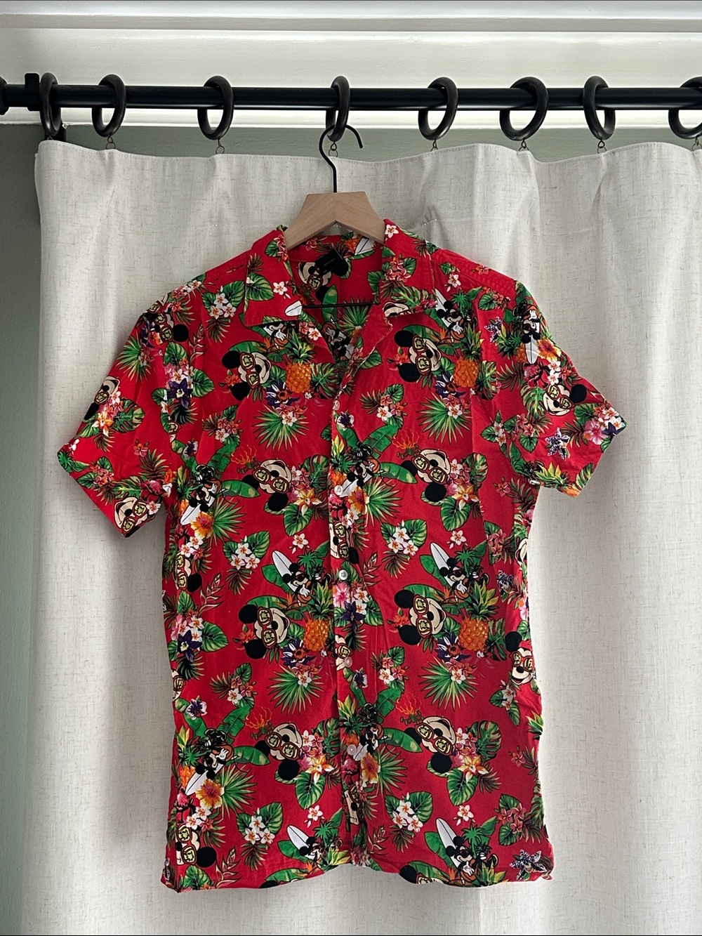 Disney Mickey Mouse Hawaiian Shirt Tropical Aloha Button Up Men’s Medium Unisex